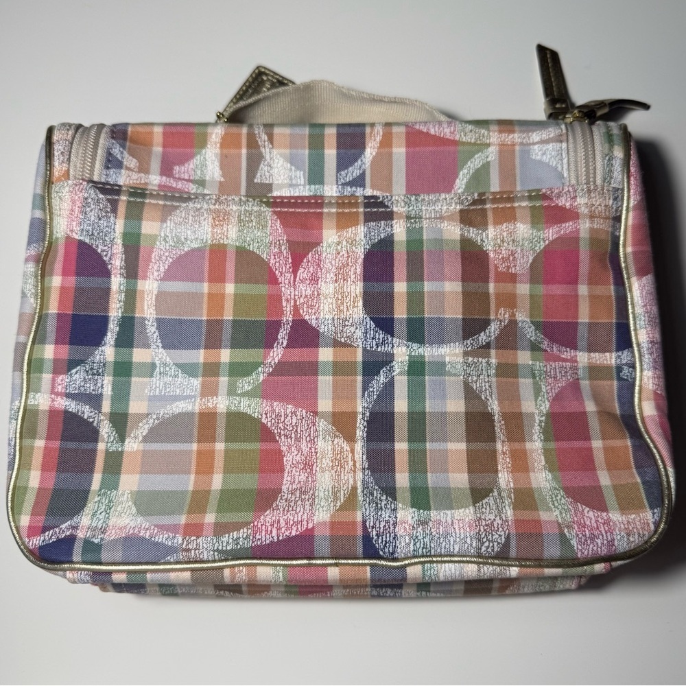Coach Vintage Spring 2015 Gold Pink Purple Colorful Plaid Cosmetic Travel Bag - Picture 7 of 14